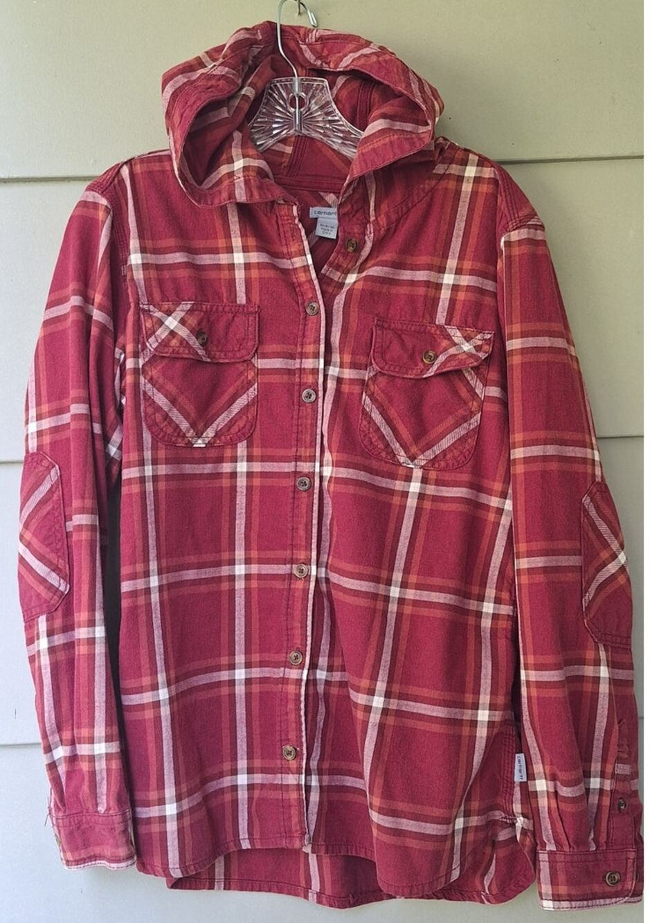 Carhartt Women's Belton Plaid Shirt with Hood Red White 100% Cotton Size M 8-10